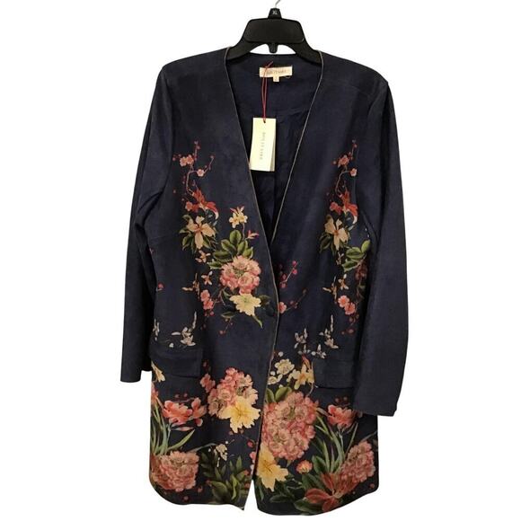 Solitaire Women’s 1X Floral Embroidered Bluw Two Button Jacket Boho Chic NWT - Picture 3 of 7